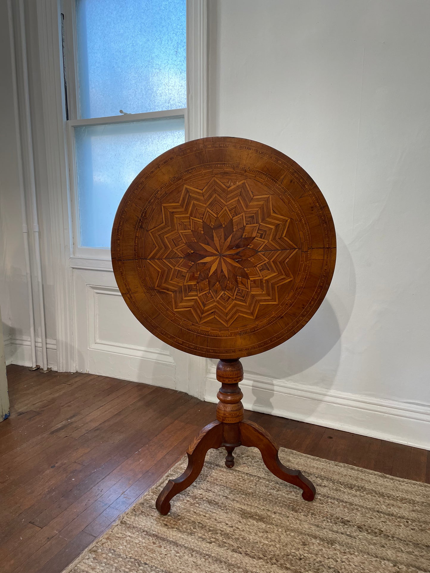 Antique Inlay Tilt Top Table
