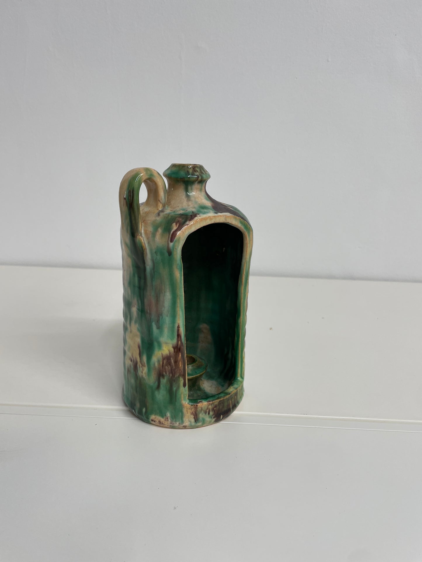 Green Spongeware Candle Holder